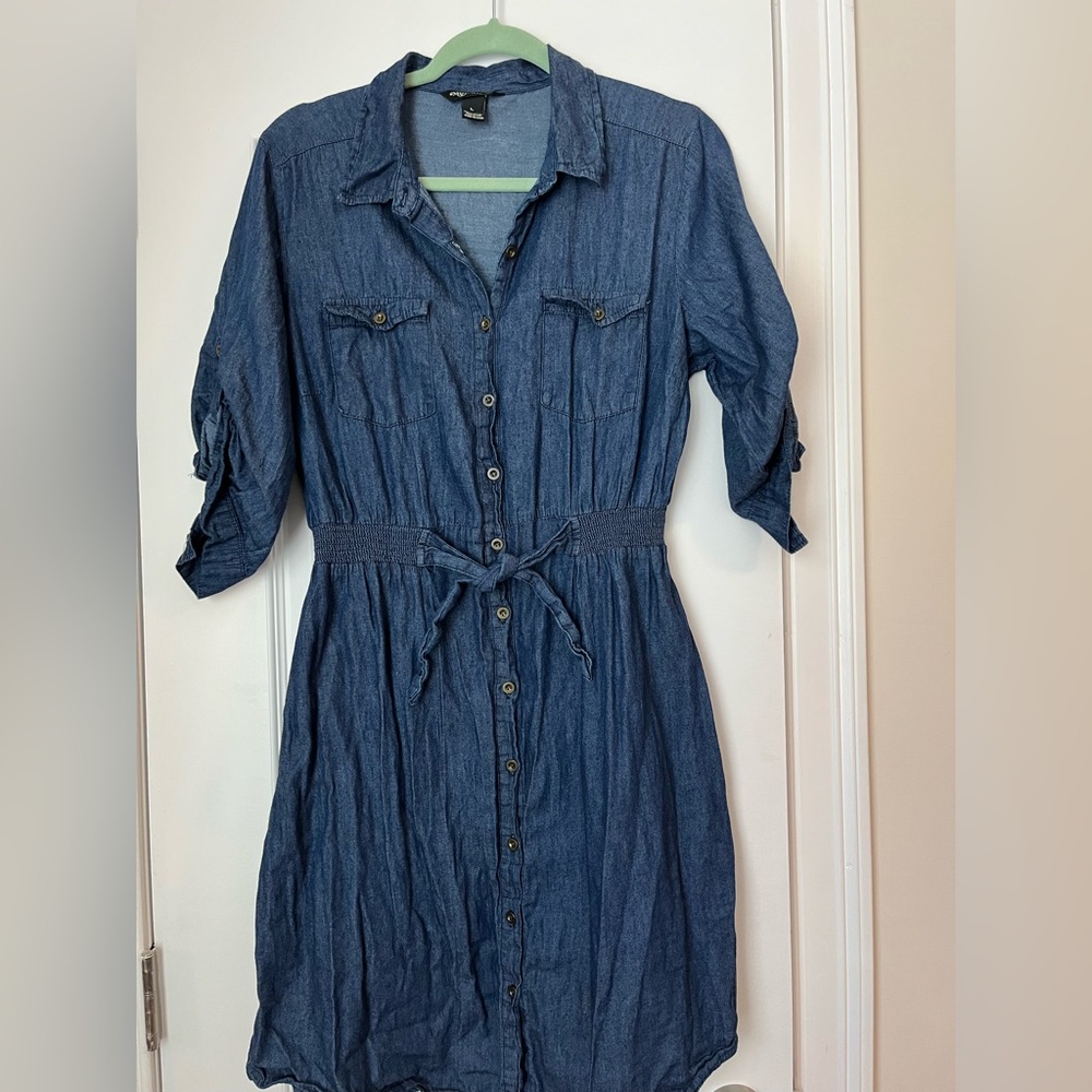 Blue jeans button down dress, Large